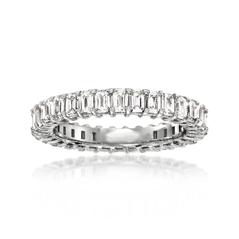 Handcrafted rings with raw emerald rough stones -Ross-Simons Emerald-Cut Lab-Grown Diamond Eternity Band in 14kt White Gold