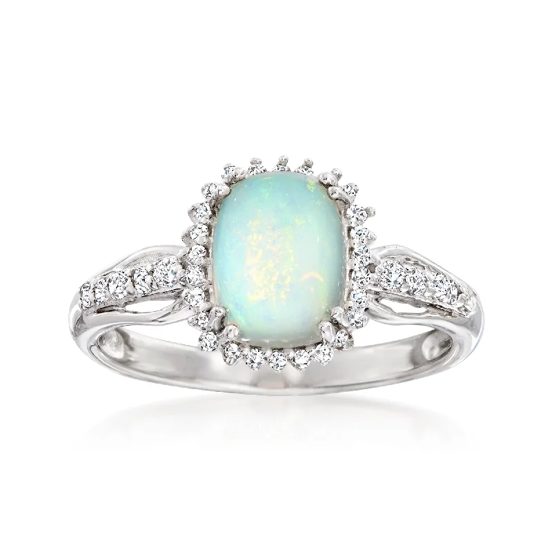 Rings with sunstone gems for fiery sparkle -Ross-Simons Ethiopian Opal and White Topaz Ring in Sterling Silver