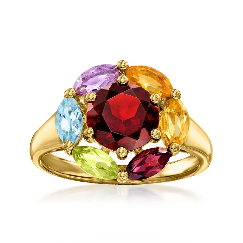 Rings with black diamond for striking contrast -Ross-Simons Garnet and Multi-Gemstone Ring in 18kt Gold Over Sterling