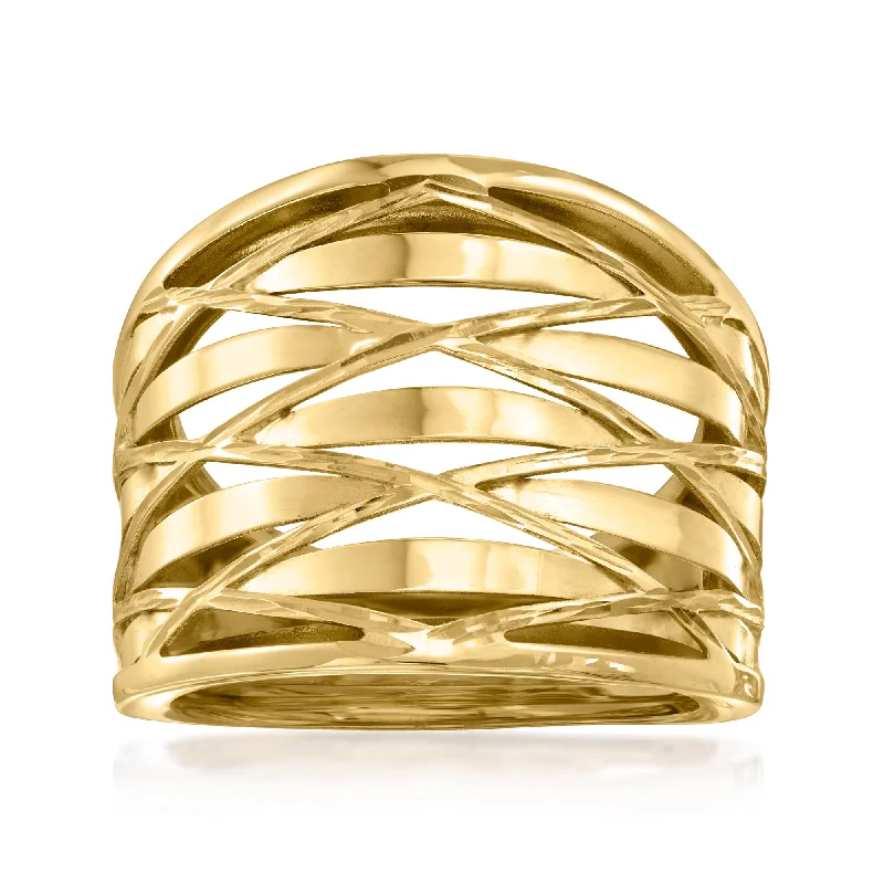 Handcrafted rings with raw emerald rough stones -Ross-Simons Italian 14kt Yellow Gold Crisscross Ring