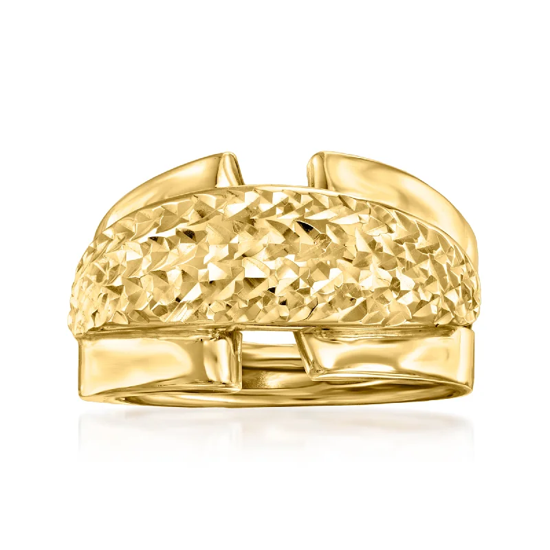 Rings with double bands for modern twist -Ross-Simons Italian 14kt Yellow Gold Diamond-Cut and Polished Ring