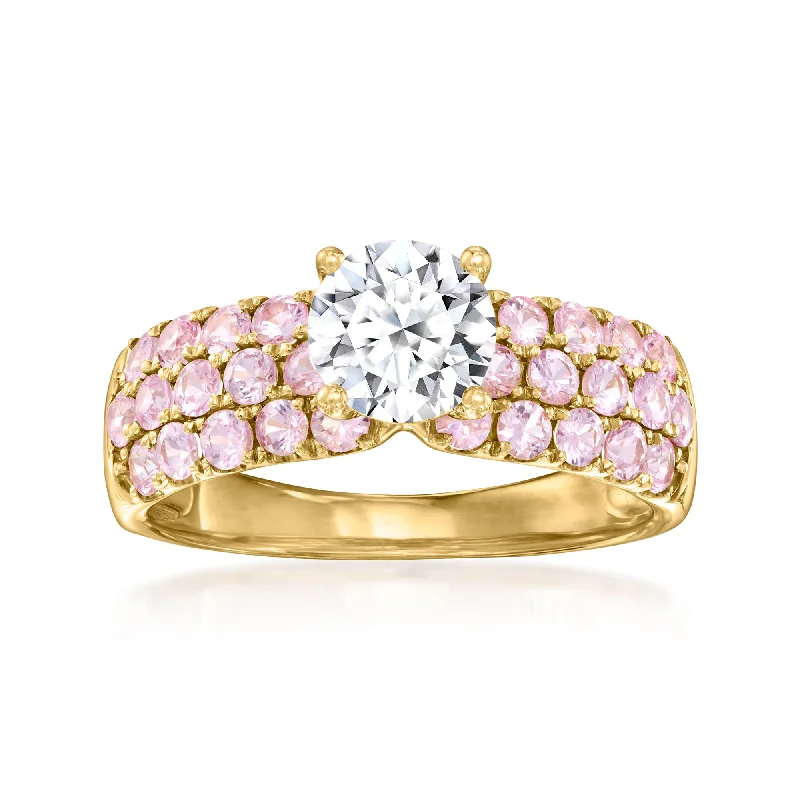 Rings with moonstone gems for ethereal glow -Ross-Simons Lab-Grown Diamond Ring With Pink Sapphires in 14kt Yellow Gold