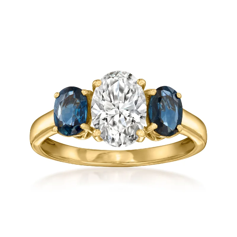 Rings with rough sapphire for rugged chic -Ross-Simons Lab-Grown Diamond Ring With . Sapphires in 14kt Yellow Gold