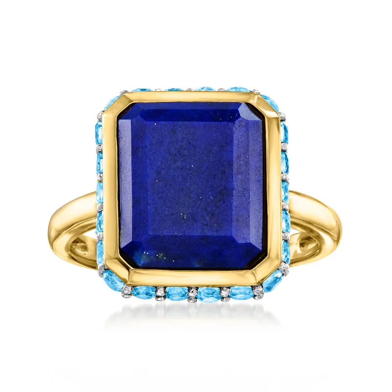 Rings with polished jade for smooth calm -Ross-Simons Lapis and Swiss Blue Topaz Ring in 18kt Gold Over Sterling