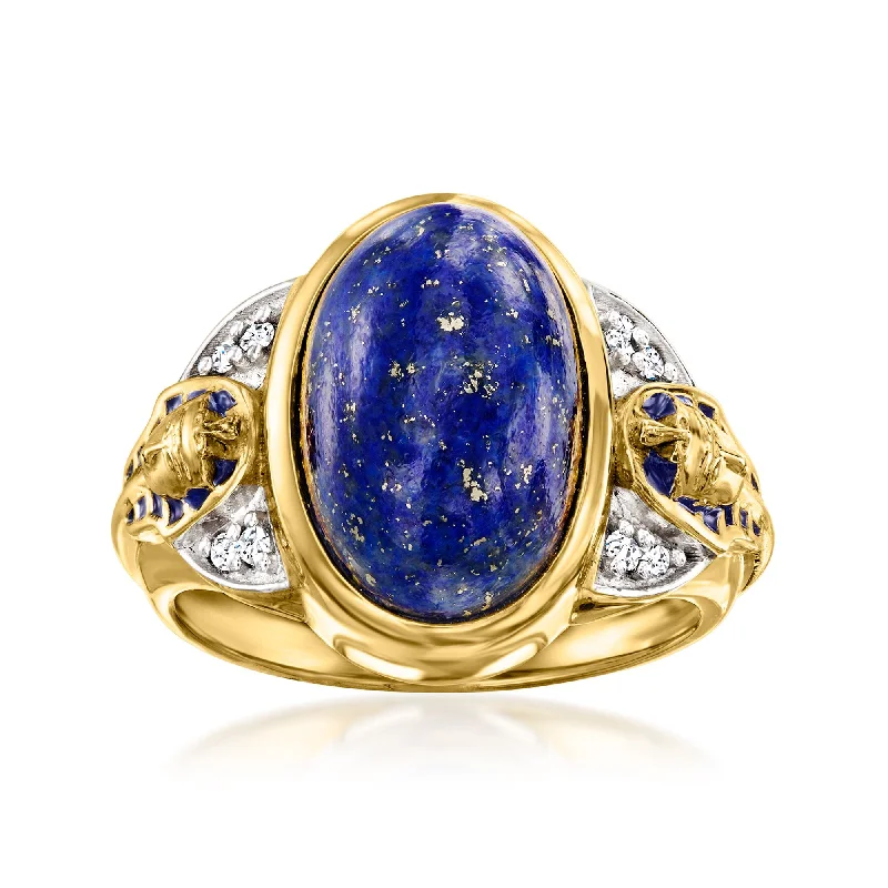 Rings with rough moonstone for natural beauty -Ross-Simons Lapis King Tut Ring With White Topaz and Blue Enamel in 18kt Gold Over Sterling