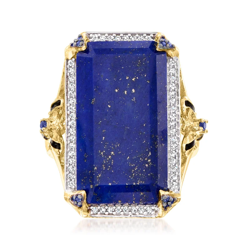 Rings with birthstone clusters for personalization -Ross-Simons Lapis, White Topaz and . Sapphire Bumblebee Ring With Black Enamel in 18kt Gold Over Sterling