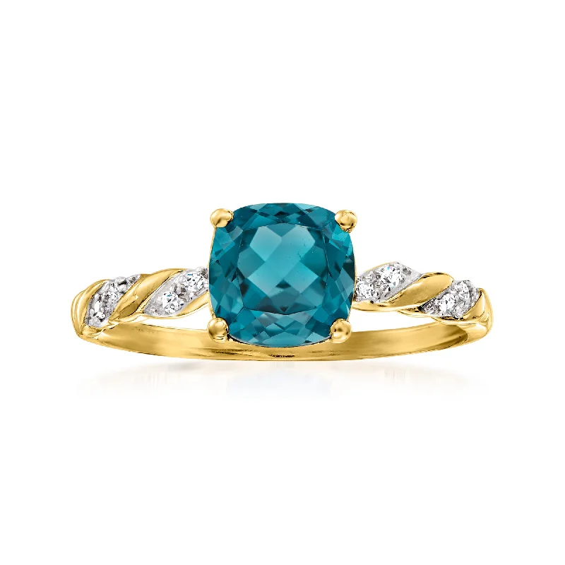 Bold rings with oversized amethyst gemstones -Ross-Simons London Blue Topaz Ring in 14kt Yellow Gold