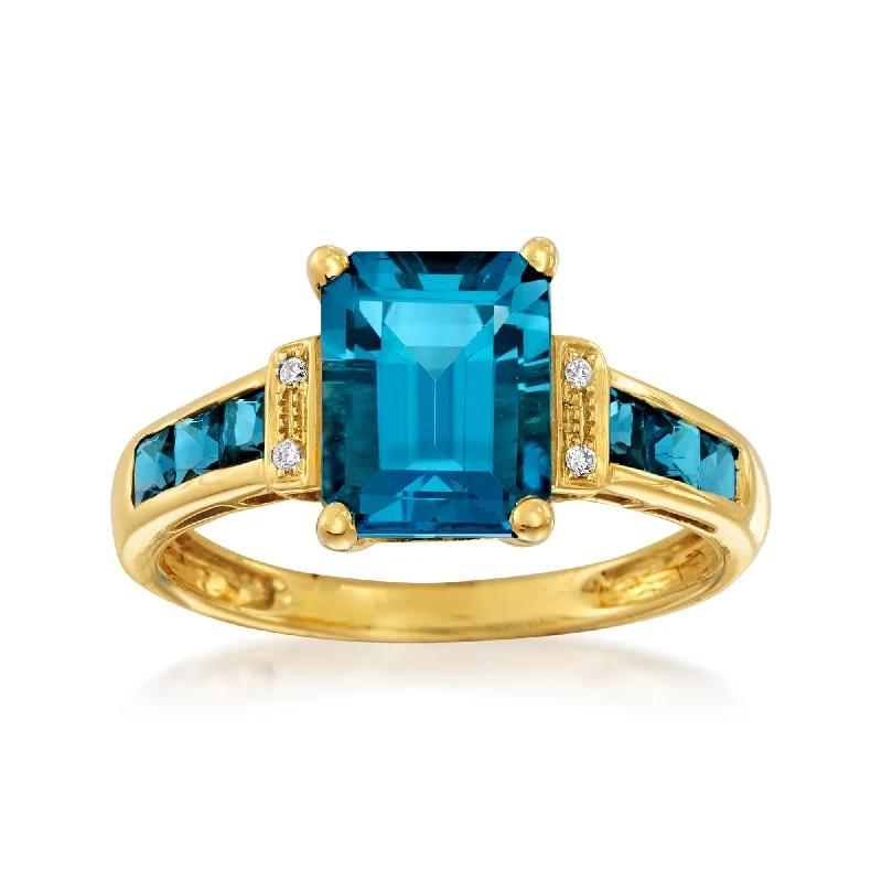 Rings with oxidized silver for antique appeal -Ross-Simons London Blue Topaz Ring in 14kt Yellow Gold