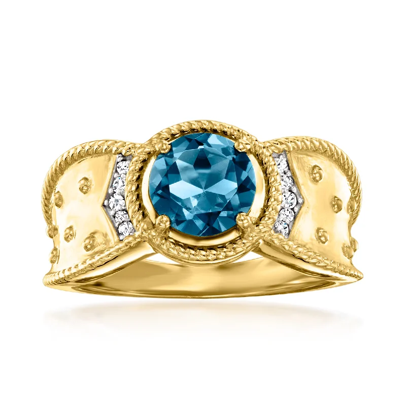 Rings with wave patterns for ocean vibes -Ross-Simons London Blue Topaz Ring With Diamond Accents in 18kt Gold Over Sterling