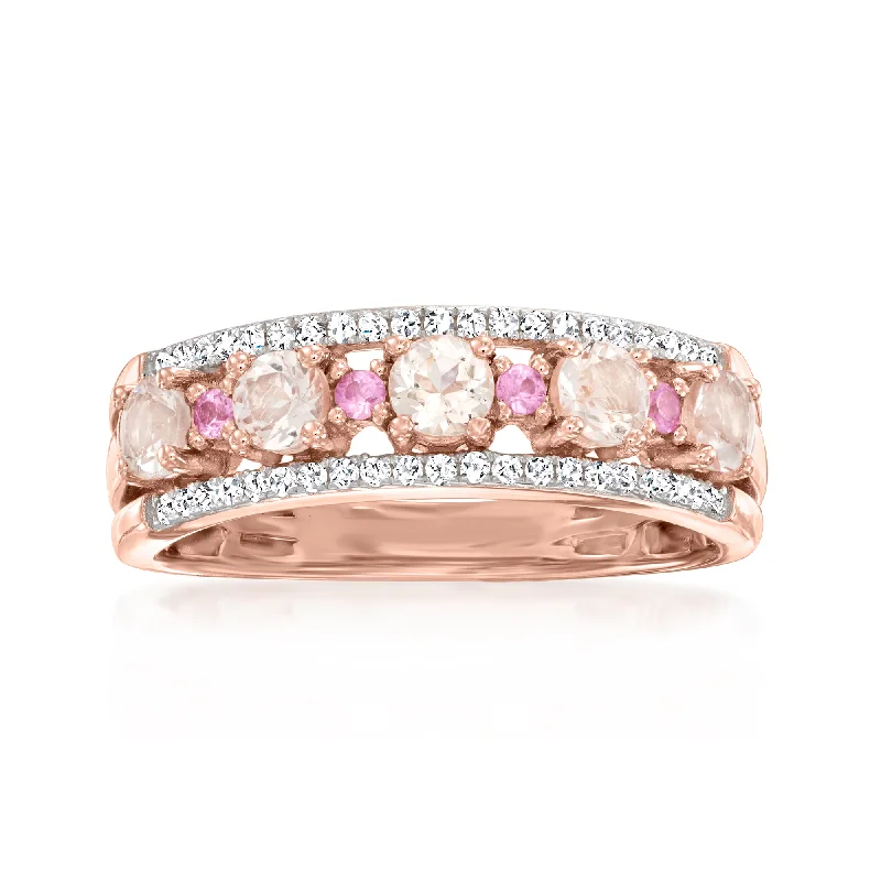 Rings with labradorite stones for mystic flash -Ross-Simons Morganite Ring With Diamonds and Pink Sapphires in 18kt Rose Gold Over Sterling