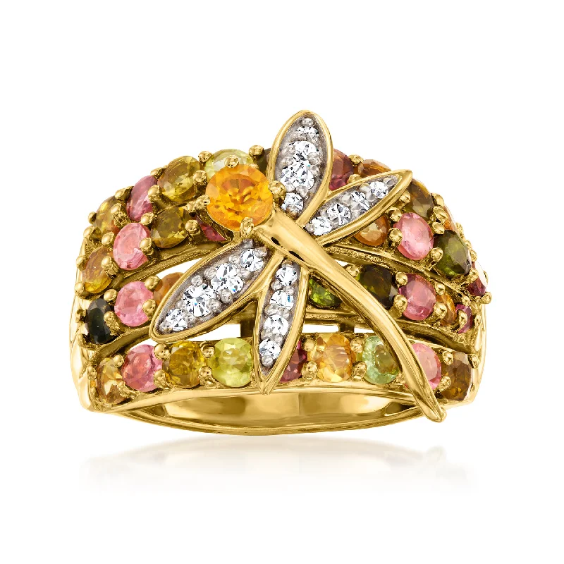 Rings with faceted garnet for deep shine -Ross-Simons Multi-Gemstone Dragonfly Ring in 18kt Gold Over Sterling