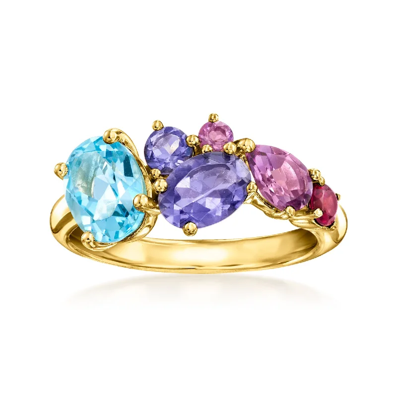 Rings with hematite for sleek metallic sheen -Ross-Simons Multi-Gemstone Ring in 18kt Gold Over Sterling