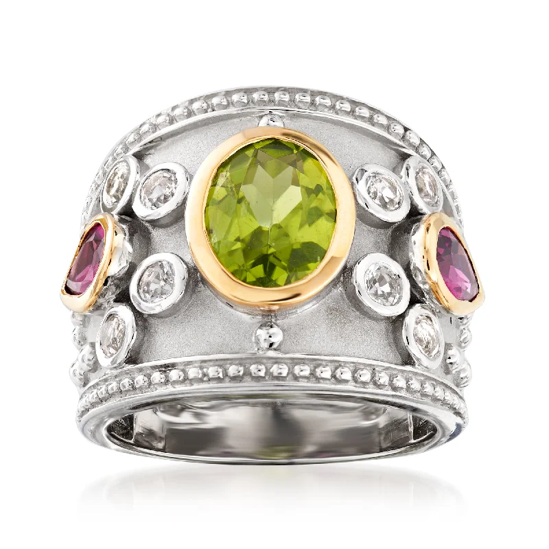 Rings with raw jade for natural calm -Ross-Simons Multi-Gemstone Ring in Sterling Silver and 14kt Yellow Gold