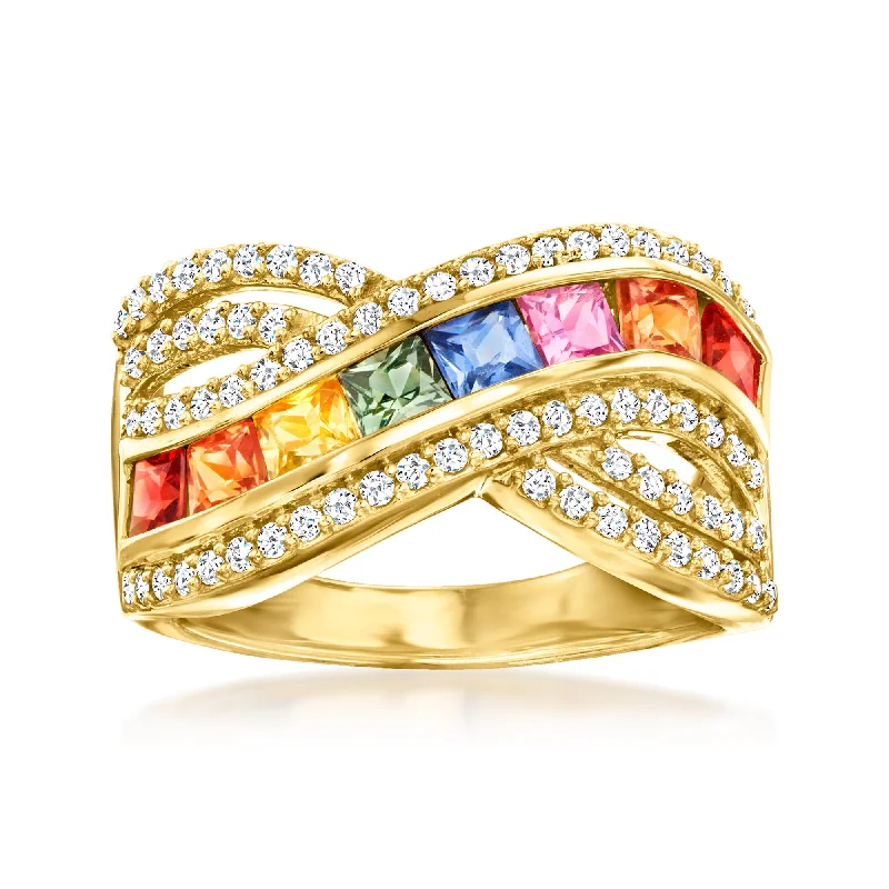 Rings with tourmaline gems for bold hues -Ross-Simons Multicolored Sapphire and . White Zircon Ring in 18kt Gold Over Sterling