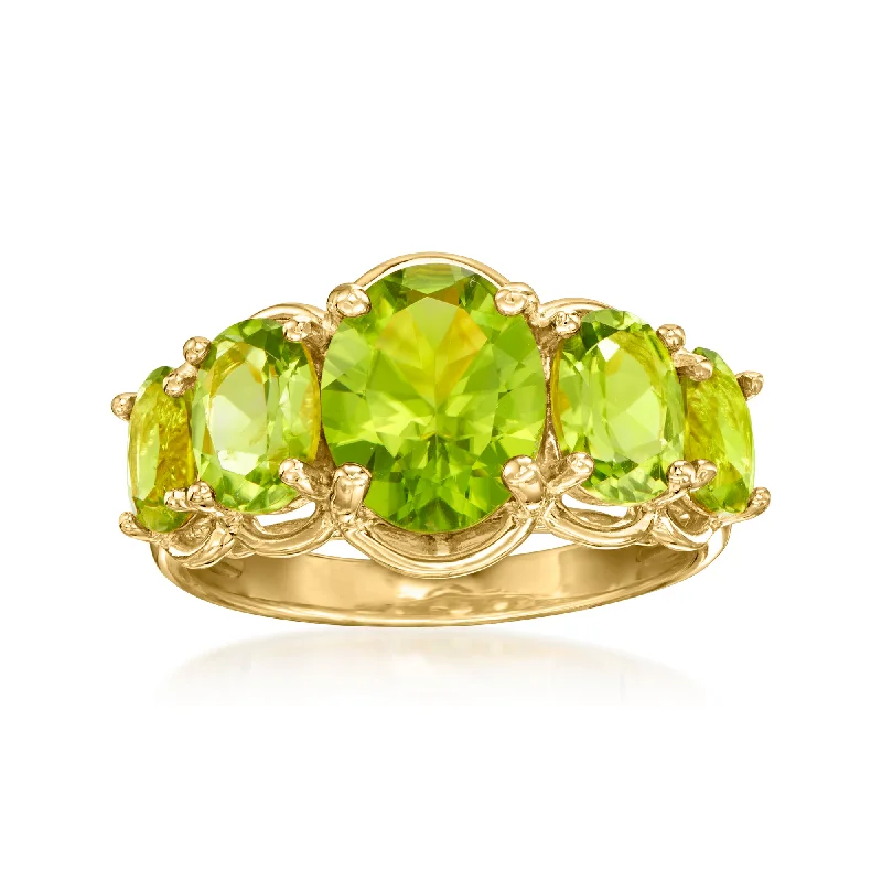 Rings with delicate filigree sapphire settings -Ross-Simons Peridot 5-Stone Ring in 18kt Gold Over Sterling