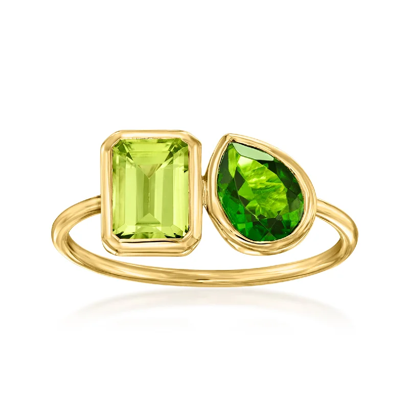 Rings with polished tourmaline for vibrant shine -Ross-Simons Peridot and . Chrome Diopside Toi Et Moi Ring in 14kt Yellow Gold