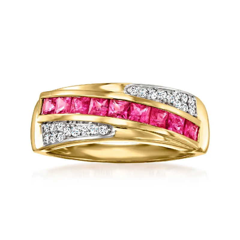 Platinum rings with sparkling sapphire center stones -Ross-Simons Pink Sapphire and . Diamond Ring in 14kt Yellow Gold