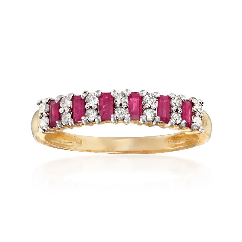 Chunky rings with hammered gold band texture -Ross-Simons Ruby and . Diamond Ring in 14kt Yellow Gold