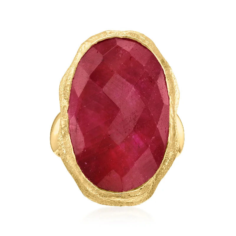 Platinum rings with sparkling sapphire center stones -Ross-Simons Ruby Ring in 18kt Gold Over Sterling