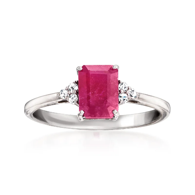 Engagement rings with classic solitaire ruby stones -Ross-Simons Ruby Ring With Diamond Accents in 14kt White Gold