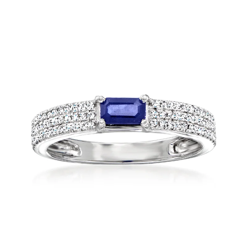 Chunky rings with hammered gold band texture -Ross-Simons Sapphire and . Diamond Ring in 14kt White Gold