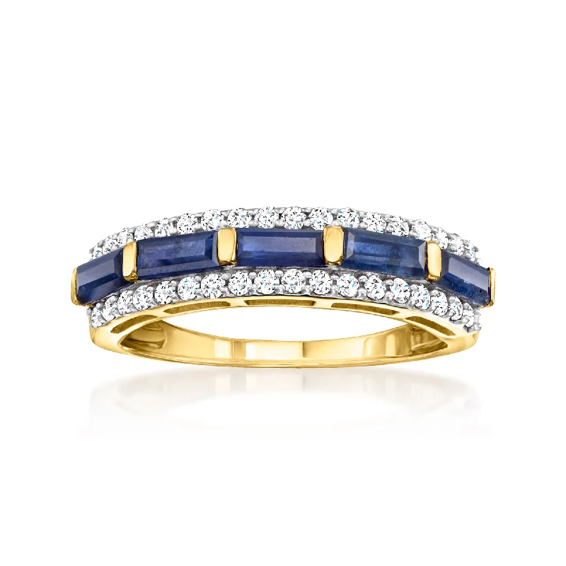 Rings with infinity loops for timeless love -Ross-Simons Sapphire and . Diamond Ring in 14kt Yellow Gold