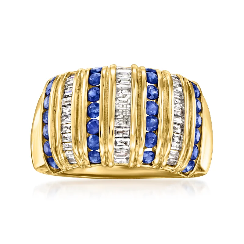 Rings with lapis lazuli for rich blue -Ross-Simons Sapphire and . Diamond Striped Ring in 14kt Yellow Gold