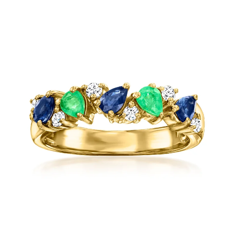 Rings with polished onyx for sleek contrast -Ross-Simons Sapphire and . Emerald Ring With . White Topaz in 18kt Gold Over Sterling