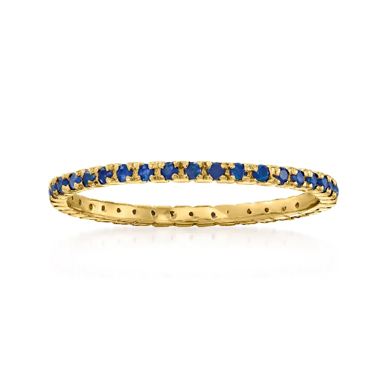 Rings with vine-wrapped bands for nature -Ross-Simons Sapphire Eternity Band in 14kt Yellow Gold