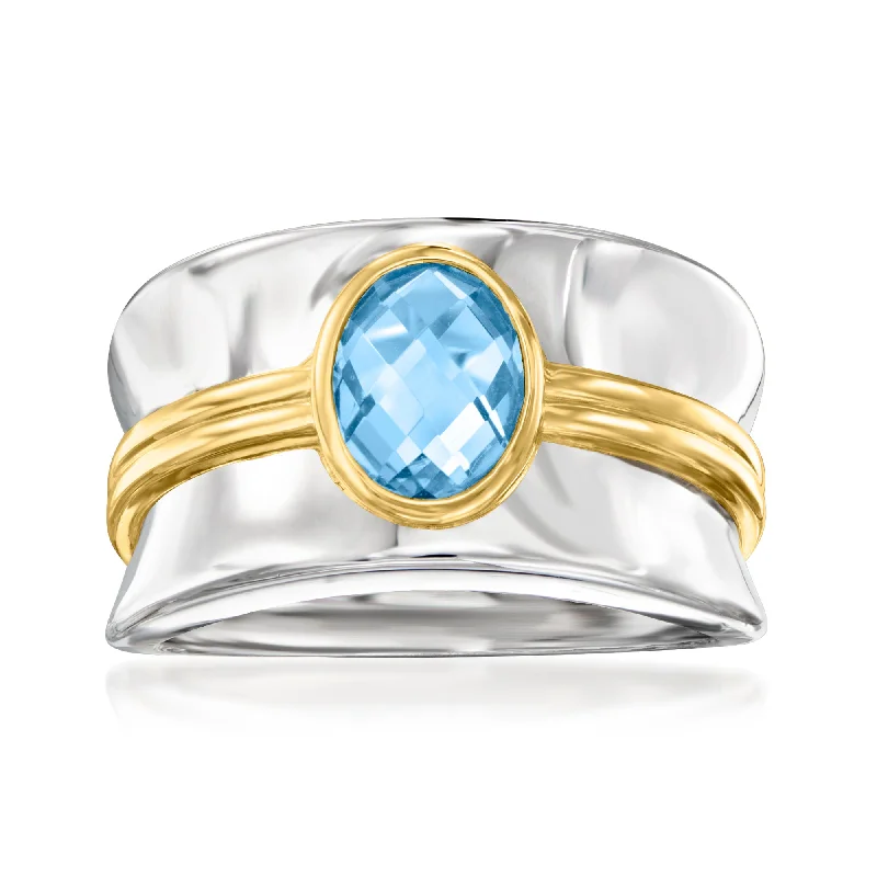 Rings with smoky quartz for muted elegance -Ross-Simons Swiss Blue Topaz Ring in 2-Tone Sterling Silver