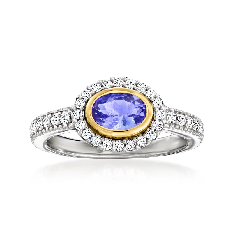 Rings with pave ruby for dazzling sparkle -Ross-Simons Tanzanite and . White Zircon Ring in Sterling Silver and 14kt Yellow Gold