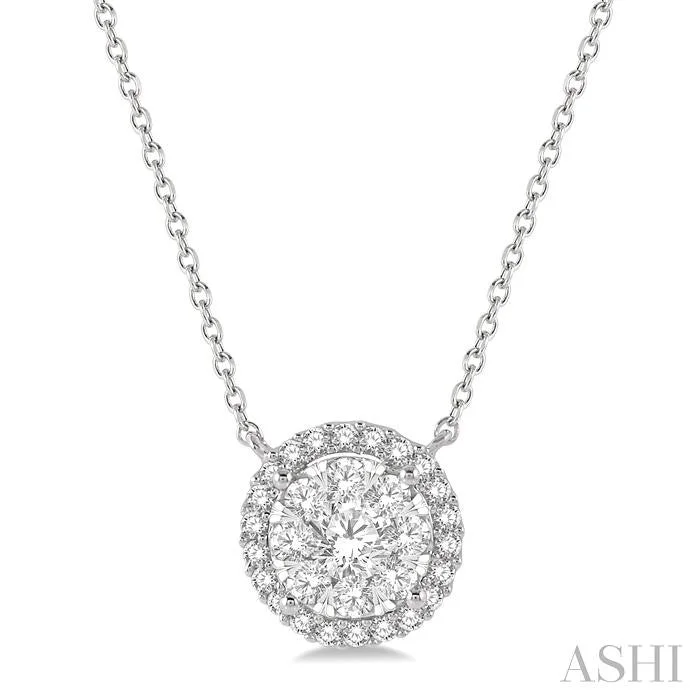 Necklaces and pendants with abstract shapes for a modern, creative appearance-ROUND SHAPE HALO LOVEBRIGHT ESSENTIAL DIAMOND PENDANT