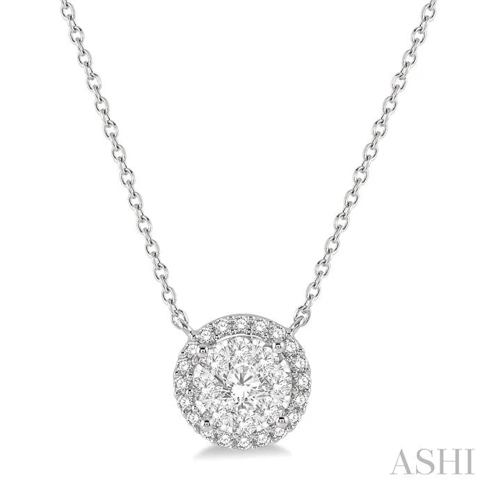 Best necklaces and pendants with layered designs for a chic, stacked look-ROUND SHAPE HALO LOVEBRIGHT ESSENTIAL DIAMOND PENDANT