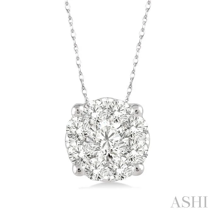 Layered necklaces and pendants for a trendy and fashionable stacked look-ROUND SHAPE LOVEBRIGHT ESSENTIAL DIAMOND SOLITAIRE PENDANT