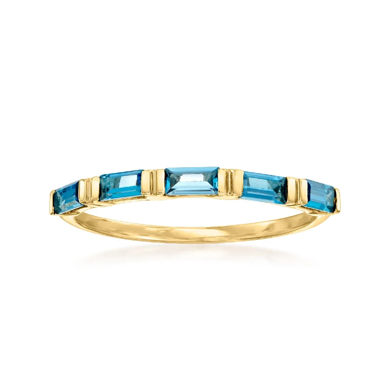 Rings with rose quartz for soft romance -RS Pure by Ross-Simons London Blue Topaz Ring in 14kt Yellow Gold