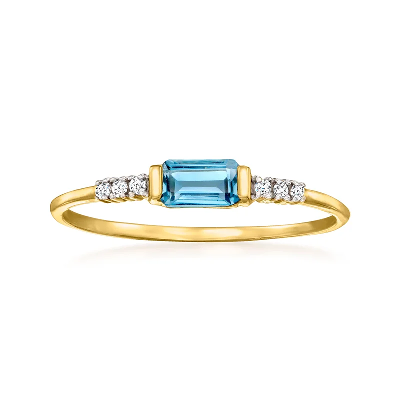 Rings with pave-set gemstones for brilliance -RS Pure by Ross-Simons London Blue Topaz Ring With Diamond Accents in 14kt Yellow Gold