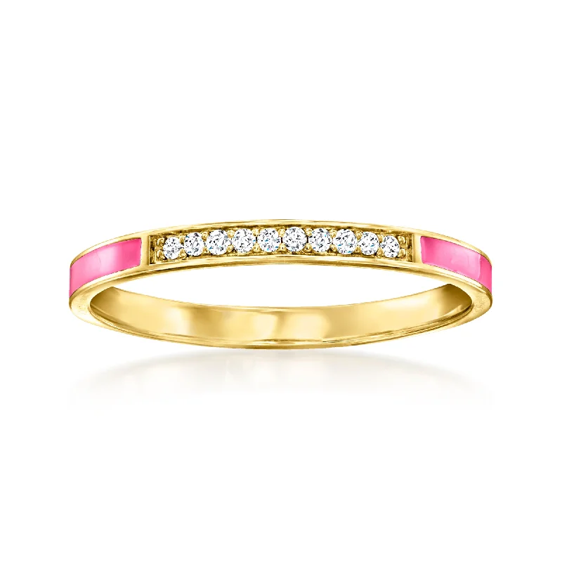 Rose gold rings featuring delicate pearl inlays -RS Pure by Ross-Simons Pink Enamel and Diamond-Accented Ring in 14kt Yellow Gold