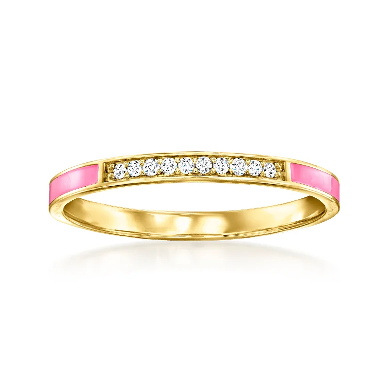 Rings with oxidized silver for antique appeal -RS Pure by Ross-Simons Pink Enamel and Diamond-Accented Ring in 14kt Yellow Gold