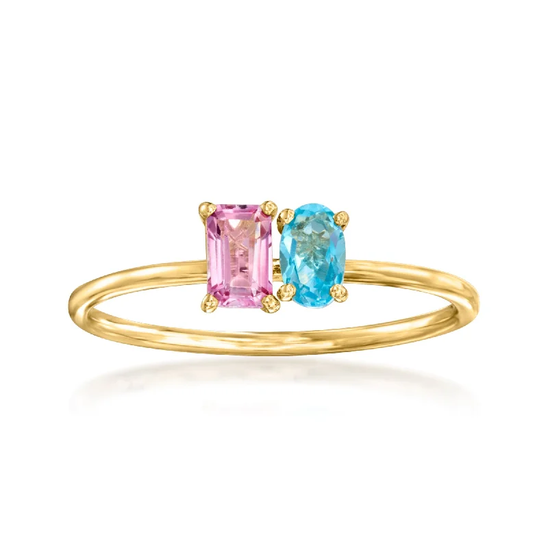 Rings with sleek black agate for edge -RS Pure by Ross-Simons Pink Topaz and . Swiss Blue Topaz Toi Et Moi Ring in 14kt Yellow Gold