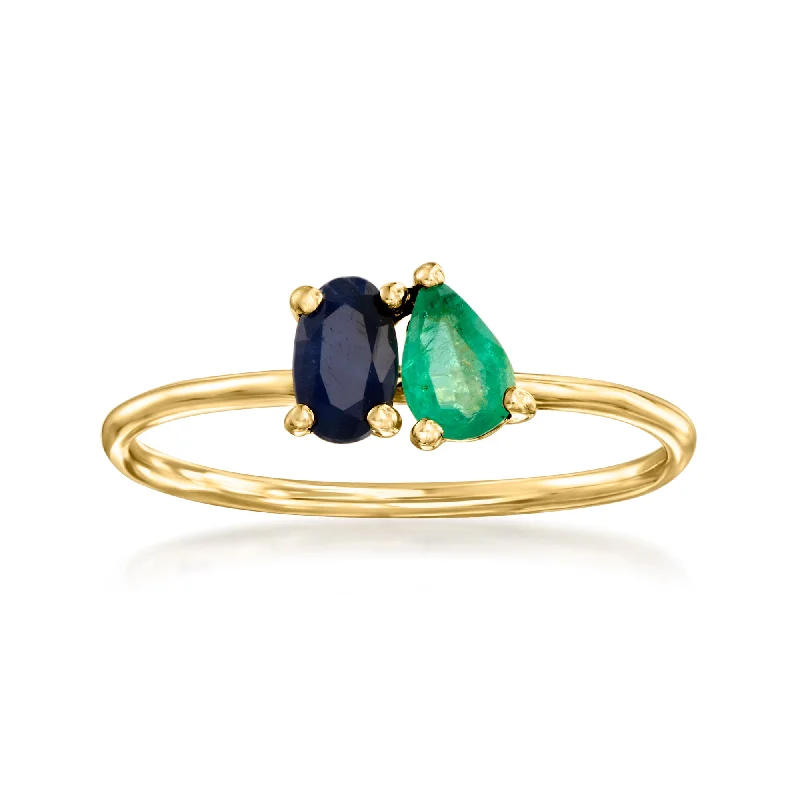 Rings with vintage-inspired rose-cut diamonds -RS Pure by Ross-Simons Sapphire and . Emerald Toi Et Moi Ring in 14kt Yellow Gold