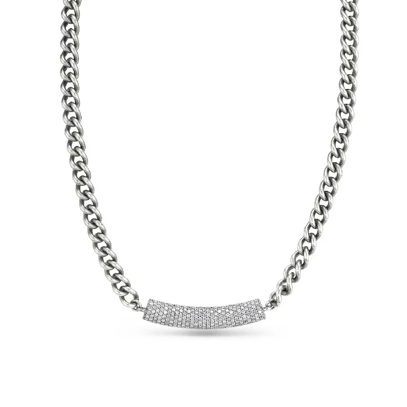 Best necklaces and pendants with crystal accents for a sparkling and elegant style-Short Curb Chain Necklace with Diamond Roll Bar