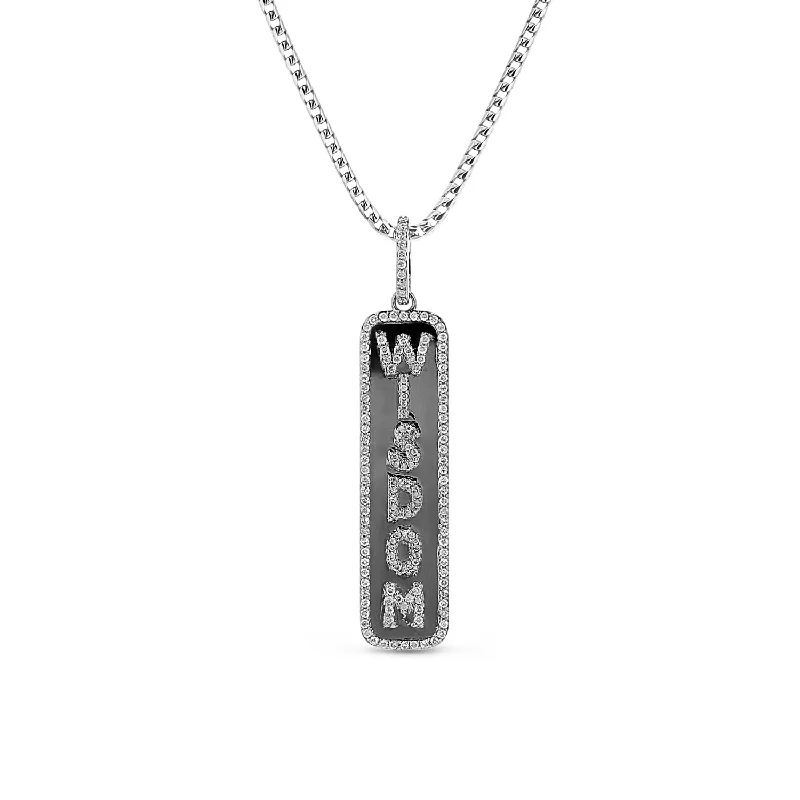 Necklaces and pendants with angel wing motifs for a spiritual, meaningful design-Silver and Diamond WISDOM Dog Tag Pendant