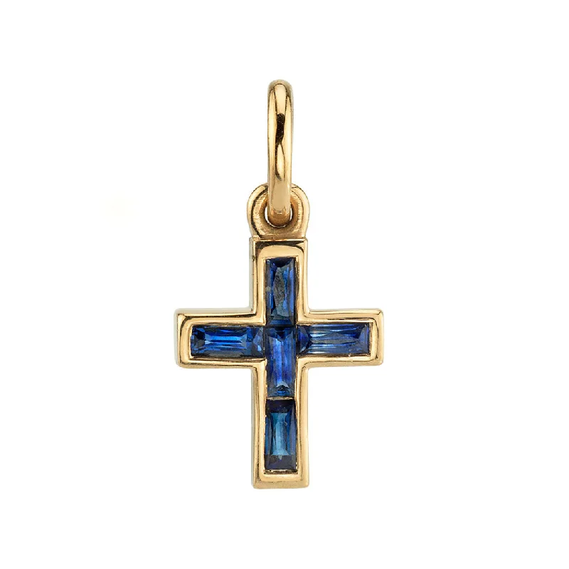 Beautiful necklaces and pendants with natural stones for an earthy, organic vibe-Single Stone Sapphire Mini French Cut Carmela Cross