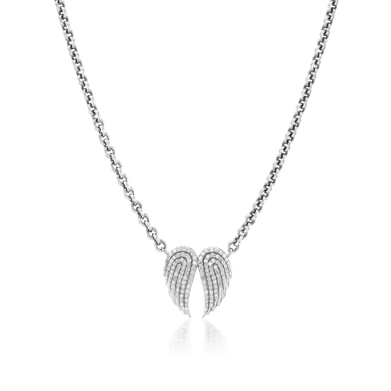 Beautiful necklaces and pendants with natural stones for an earthy, organic vibe-Diamond Angel Wings Pendant on Cable Chain Necklace - 18"