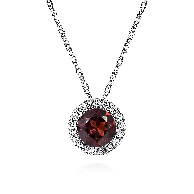 Best necklaces and pendants with layered designs for a chic, stacked look-14k White Gold Diamond Halo Garnet Pendant Necklace