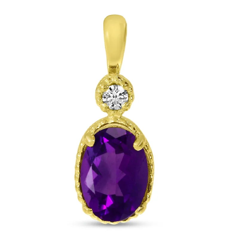 Best necklaces and pendants with black diamonds for an edgy, bold statement-14K Yellow Gold Oval Amethyst Millgrain Birthstone Pendant