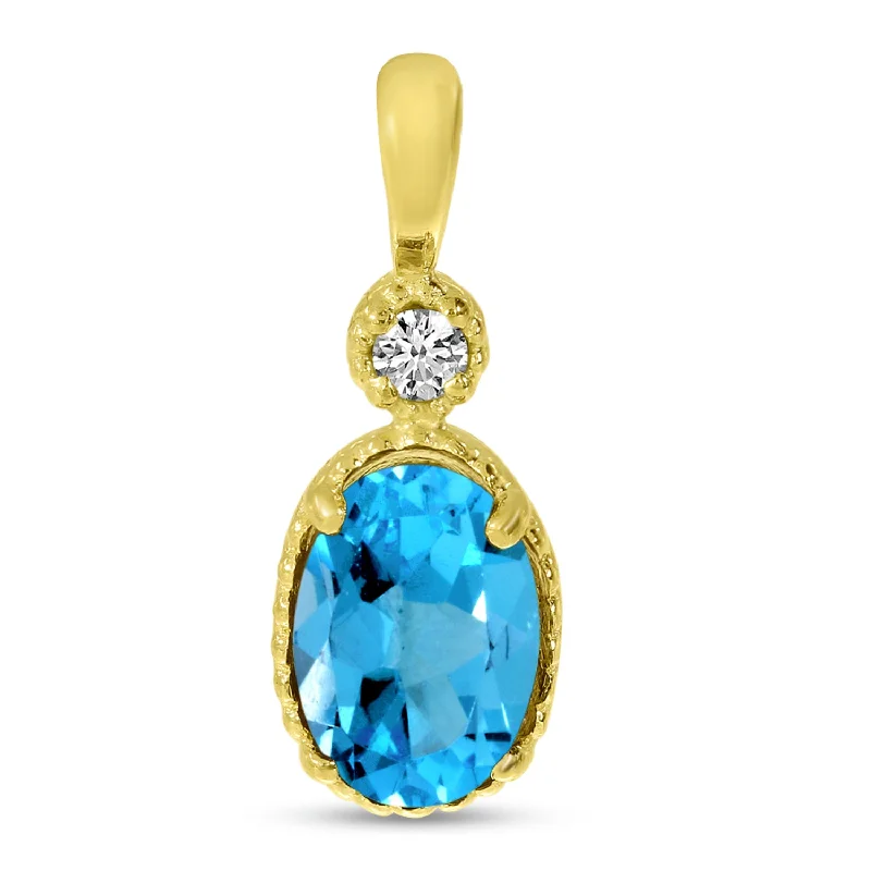 Necklaces and pendants with feather designs for a boho-chic, carefree vibe-14K Yellow Gold Oval Blue Topaz Millgrain Birthstone Pendant