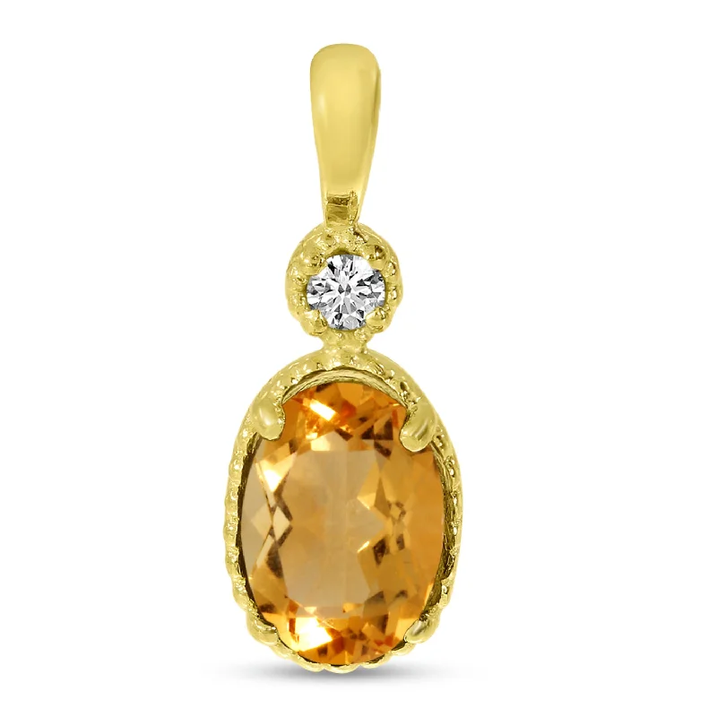 Best necklaces and pendants with cubic zirconia for a budget-friendly dazzling effect-14K Yellow Gold Oval Citrine Millgrain Birthstone Pendant