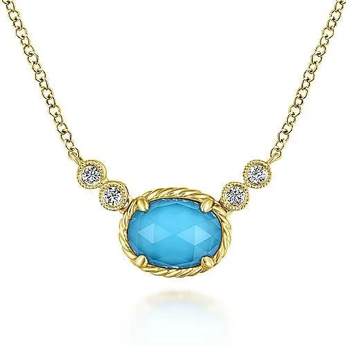 Best necklaces and pendants with emerald gemstones for a rich, sophisticated design-14KT .06CTW(O)TURQUOISE/PAVE DIAMOND NECKLACE(HORZ.SET)