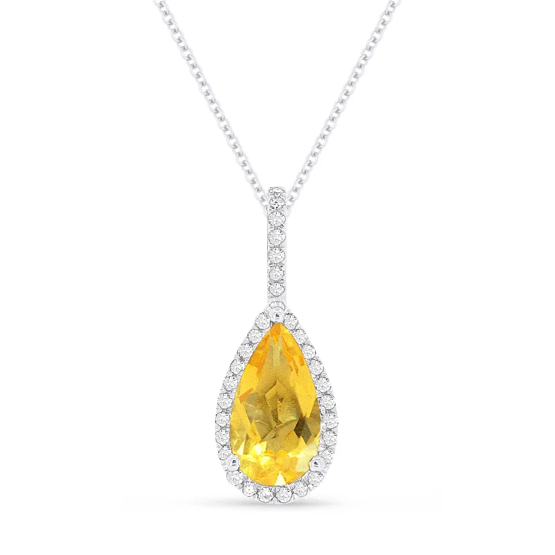 Necklaces and pendants with pearls for a classic and sophisticated touch-14K White Gold Citrine and Diamond Teardrop Necklace